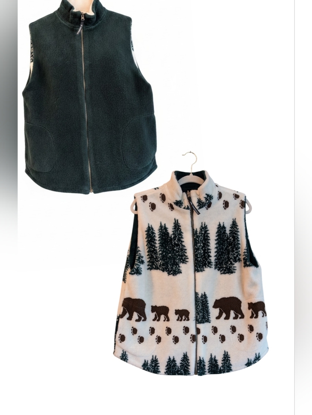 VTG Denali outdoor-themed fleece teddy vest reversible Nature Wildlife Cabin L